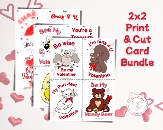 Kids Valentine's Day Print & Cut Cards Bundle