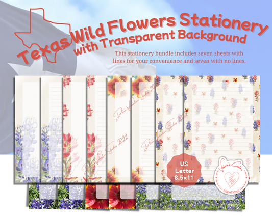 Texas Wildflower Transparent Background Stationery