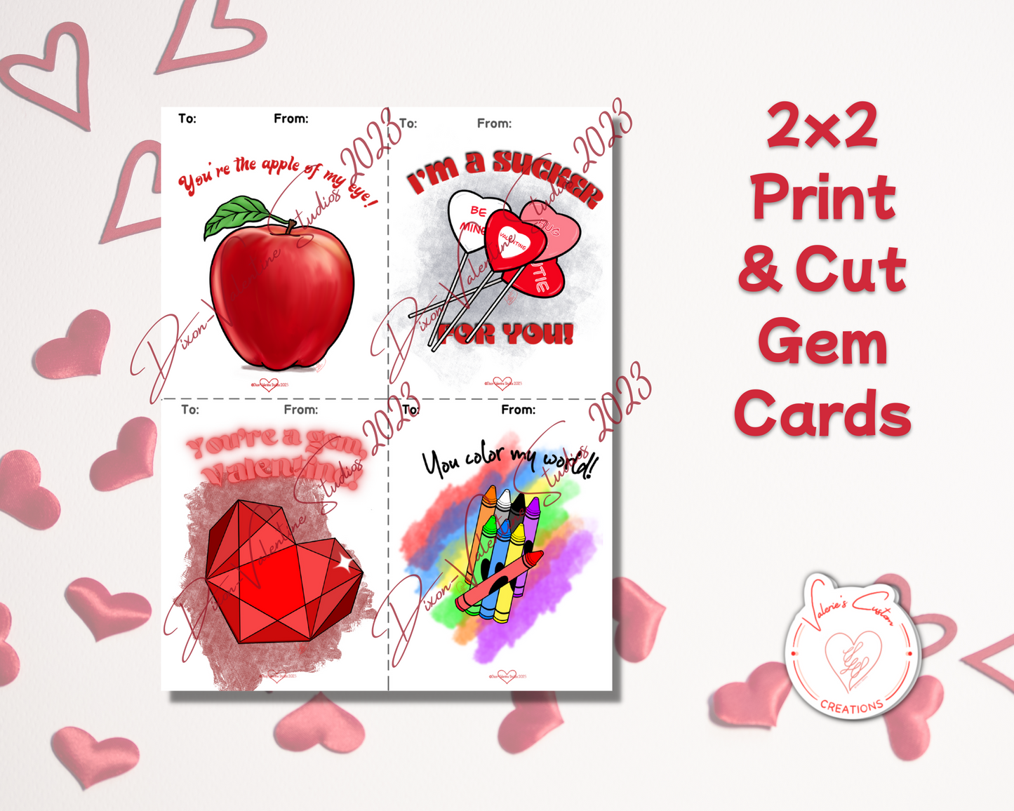 2023 Kids Valentine's Day Print & Cut single Sheet Cards