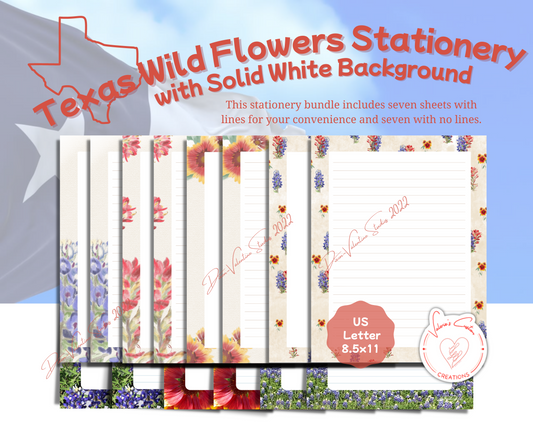 Texas Wildflower Solid White Background Stationery