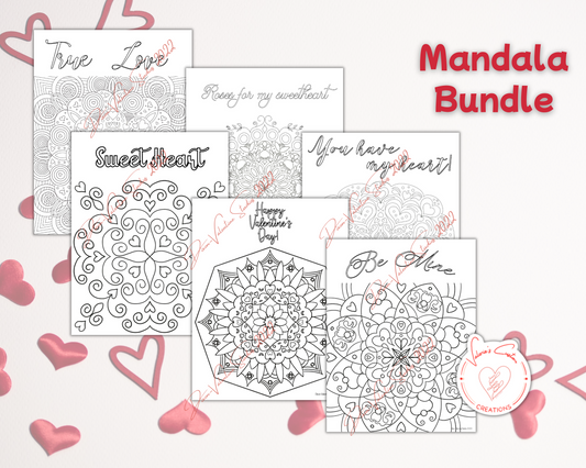 Valentine's Day Coloring Pages Mandala Bundle