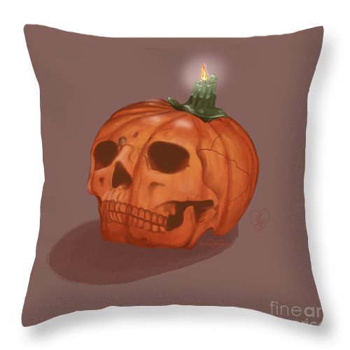 Pumpkin Skull - Throw Pillow