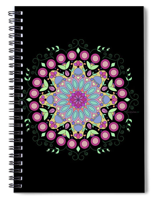 Pink Rose Single Mandala - Spiral Notebook