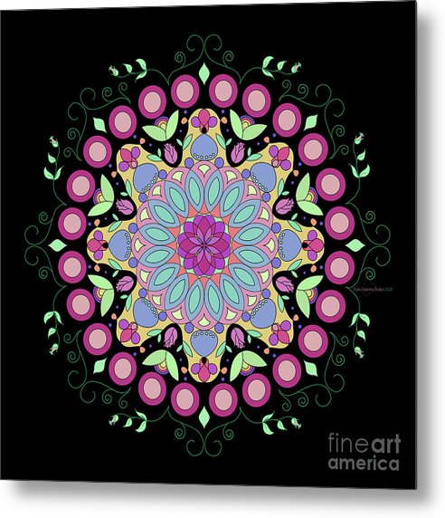 Pink Rose Single Mandala - Metal Print