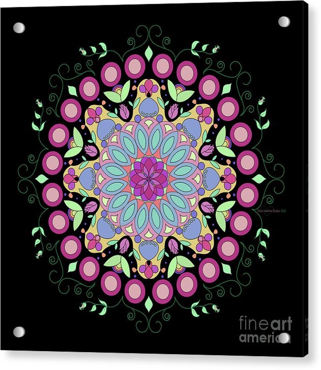 Pink Rose Single Mandala - Acrylic Print