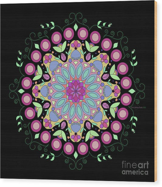 Pink Rose Single Mandala - Wood Print